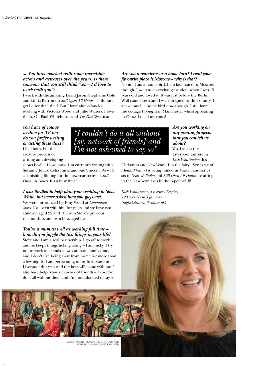 Liz chats to Sally Lindsay for The Cheshire Magazine